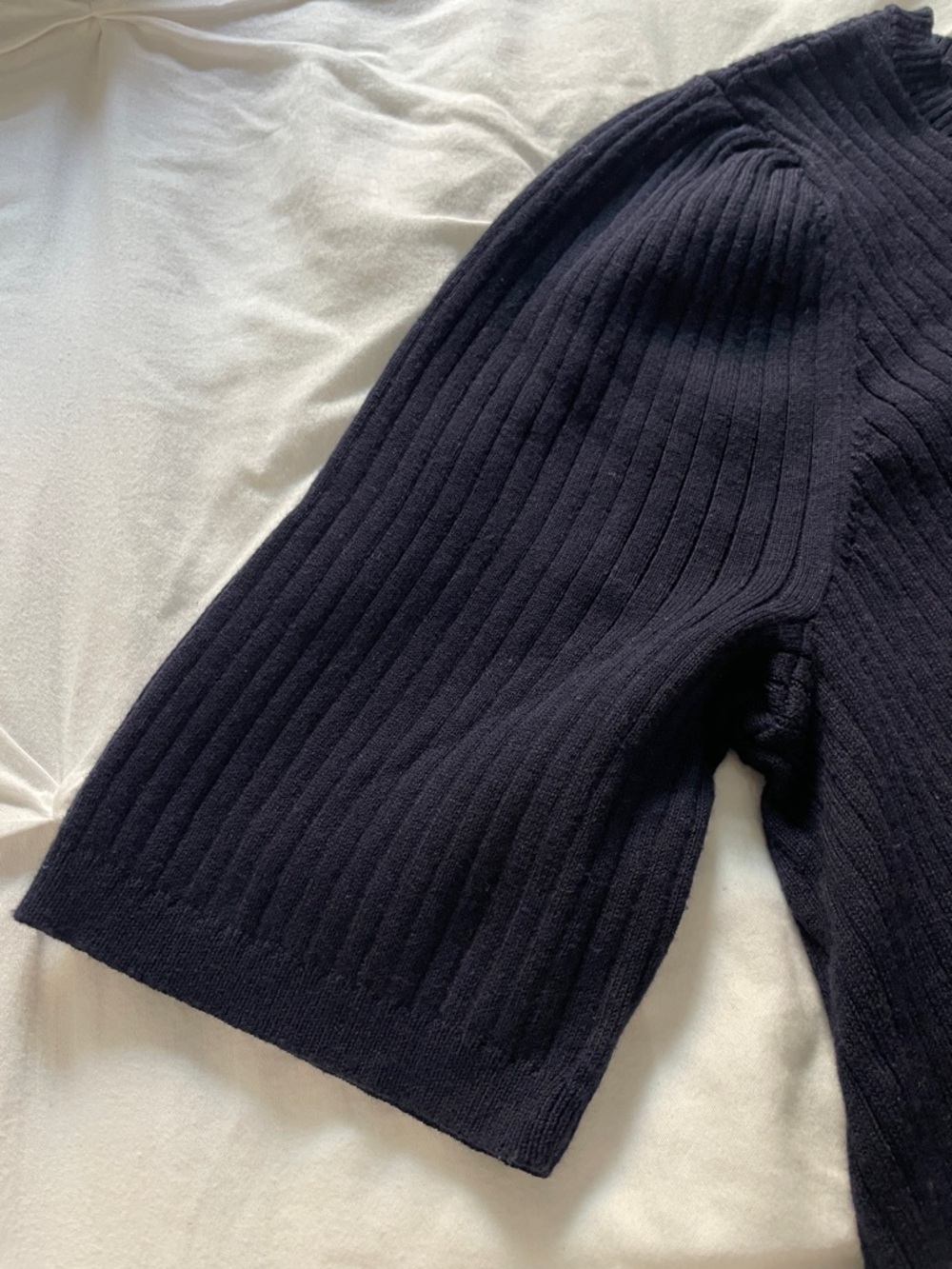 Talbots Navy Short-Sleeve Ribbed Crewneck Sweater - Picture 3 of 6
